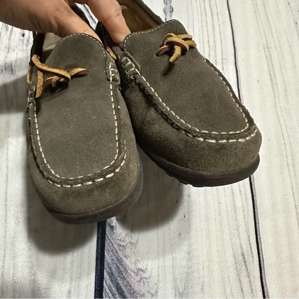 Lands End Women Sz 6 Flats Loafers Brown Suede Leather Bow Slip On Driving Shoes